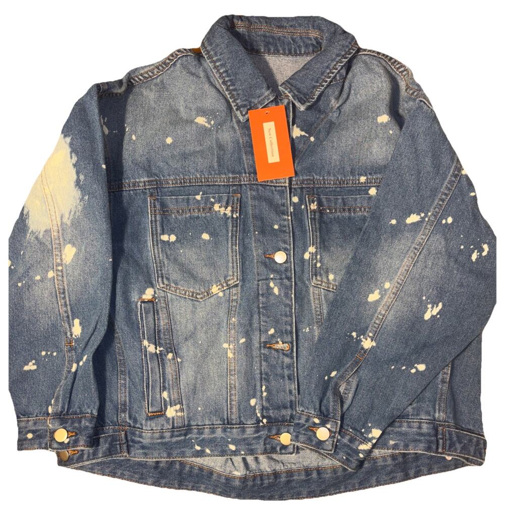 NWT New Collection Size S Acid Wash Distressed Denim Jean Jacket
